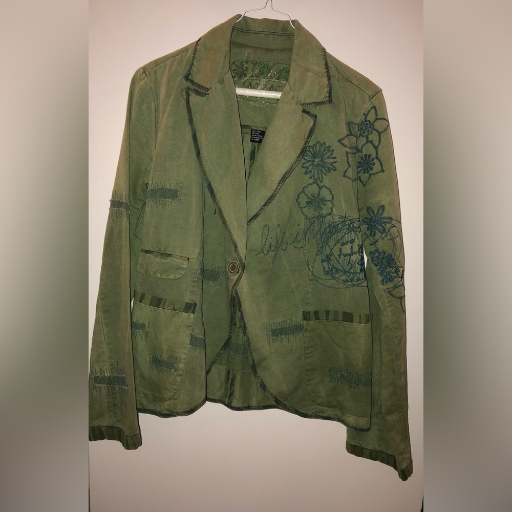 Desigual Green Embroidered Women's Blazer Jacket